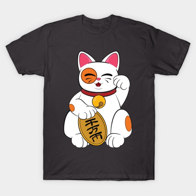 Maneki Neko - Lucky Cat - White T-Shirt by KShinabery